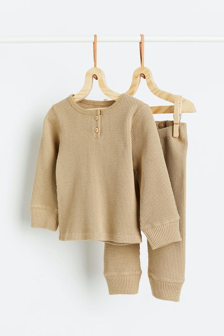 H & M - Waffled Set - Beige