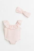 H & M - Swimsuit And Hairband Set - Pink
