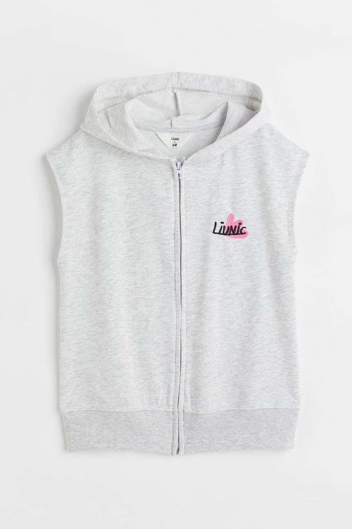 H & M - Sleeveless Printed Hooded Jacket - Gray