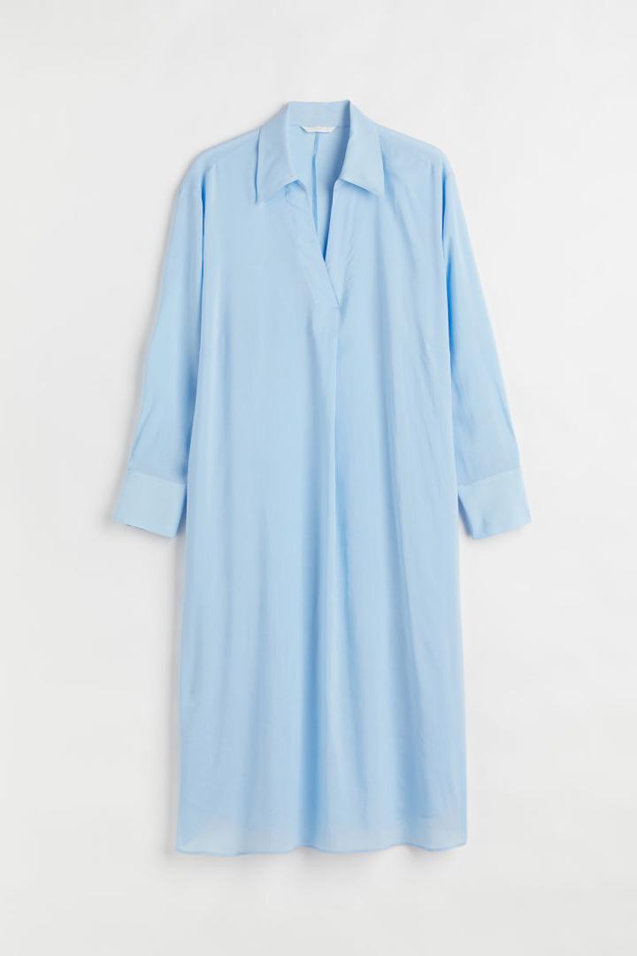 H & M - H & M+ Lyocell-blend Shirt Dress - Blue