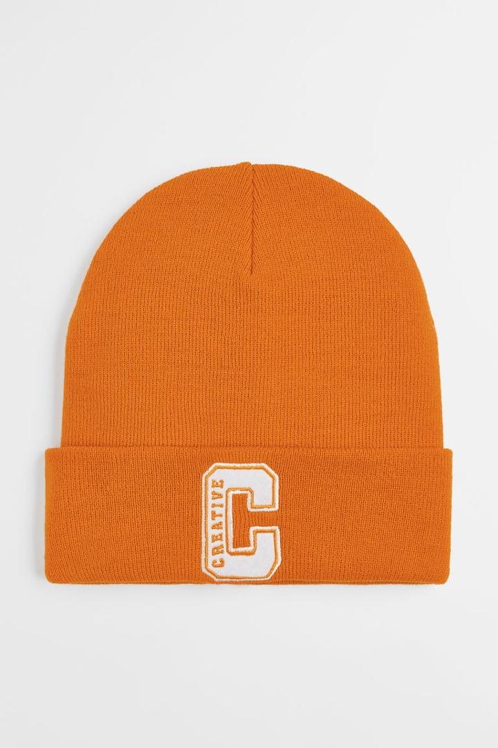 H & M - Appliqud Knit Hat - Yellow