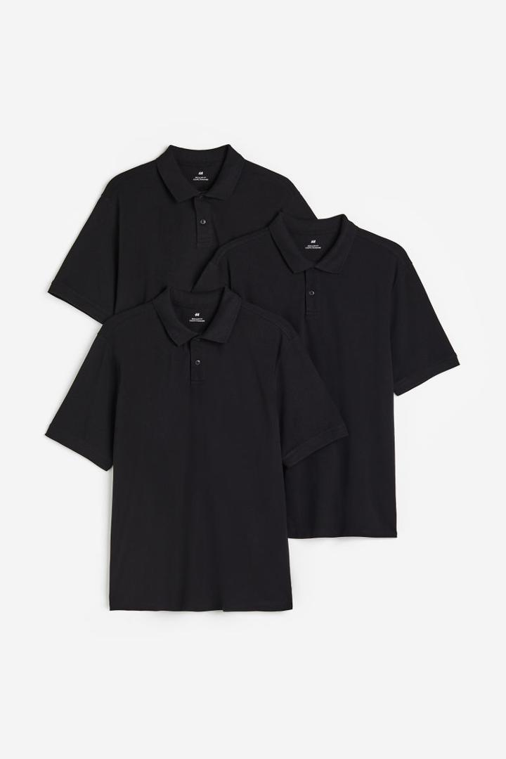 H & M - 3-pack Regular Fit Polo Shirts - Black