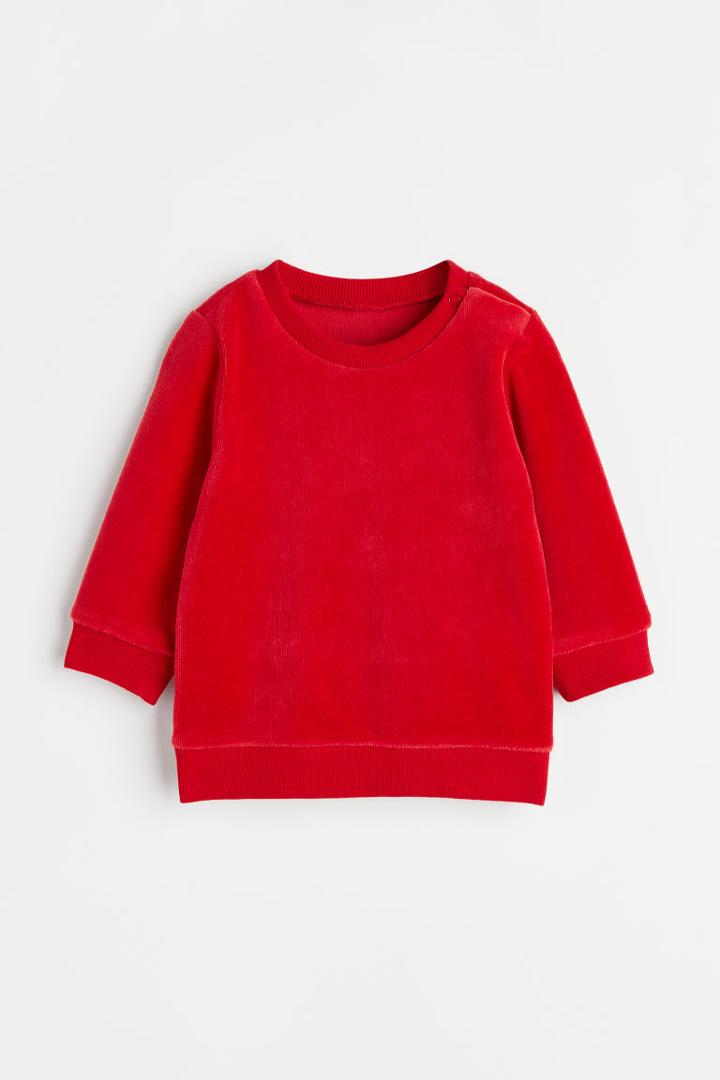 H & M - Velour Sweatshirt - Red