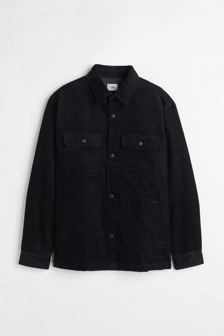 H & M - Relaxed Fit Corduroy Overshirt - Black