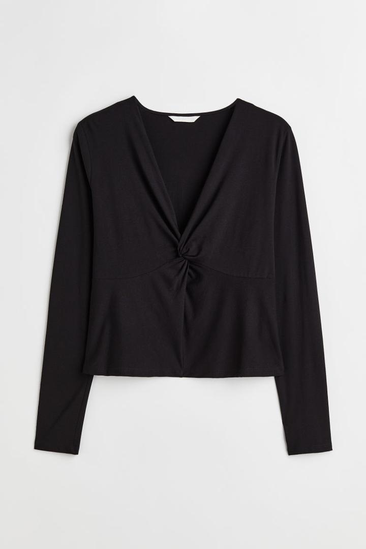 H & M - H & M+ Knot-detail Jersey Top - Black