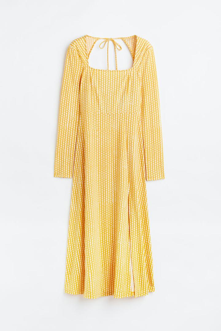H & M - Square-neck Jersey Dress - Yellow