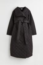 H & M - Mama Quilted Tie-belt Coat - Black