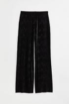 H & M - Ribbed Velour Trousers - Black