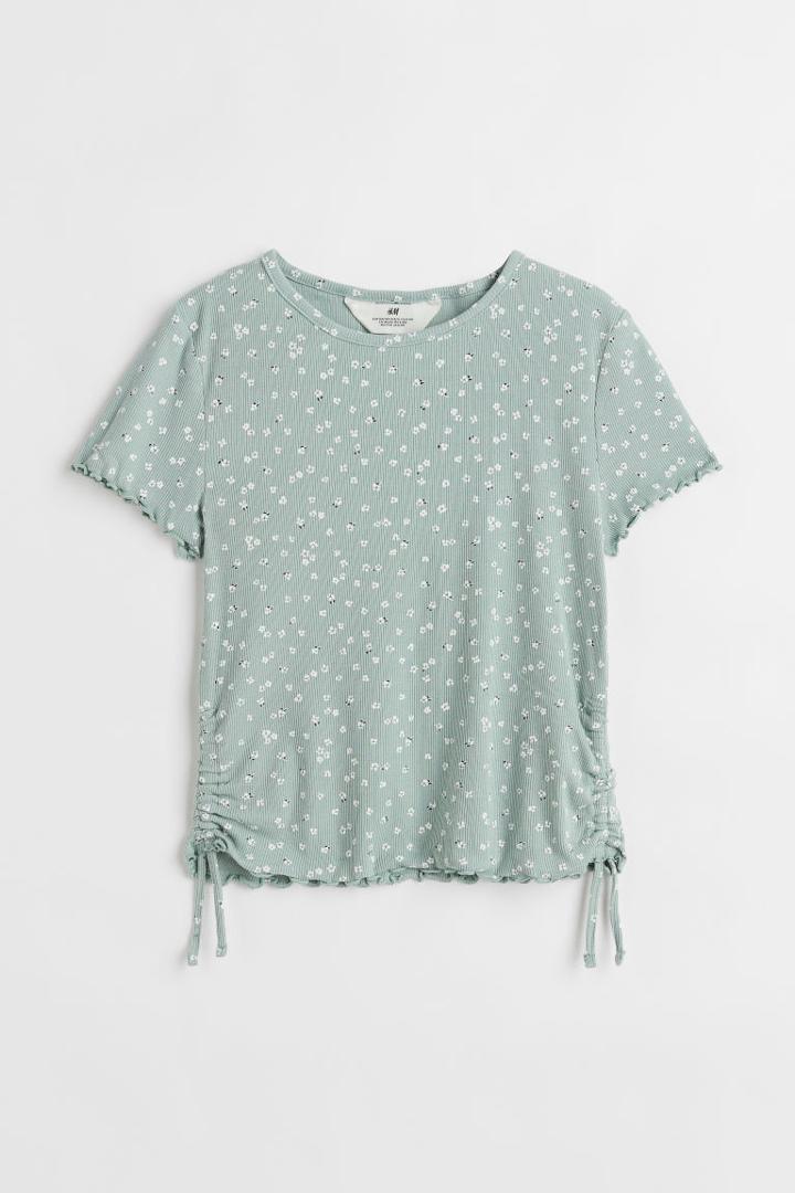 H & M - Drawstring-side Jersey Top - Green