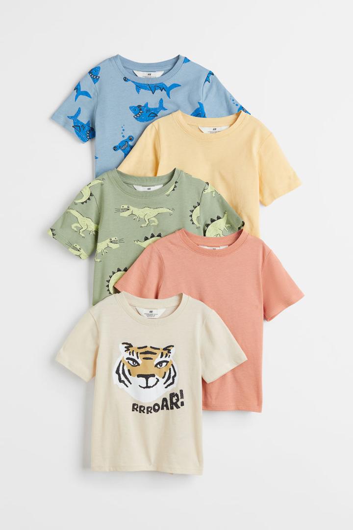 H & M - 5-pack Cotton Jersey T-shirts - Beige