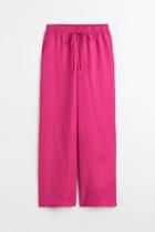 H & M - Wide-leg Linen-blend Pants - Pink