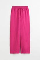 H & M - Wide-leg Linen-blend Pants - Pink