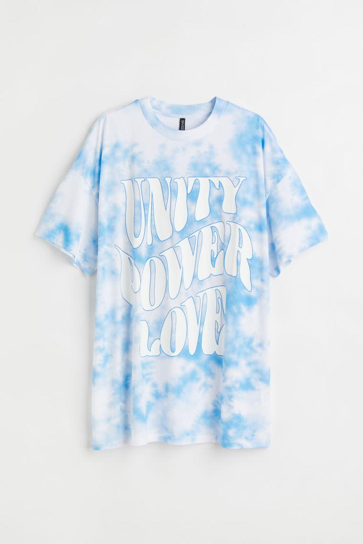 H & M - H & M+ Oversized Printed T-shirt Dress - White