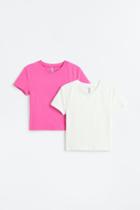H & M - 2-pack Crop T-shirts - Pink