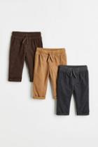 H & M - 3-pack Lined Corduroy Pants - Brown
