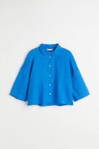 H & M - Linen Crop Shirt - Blue