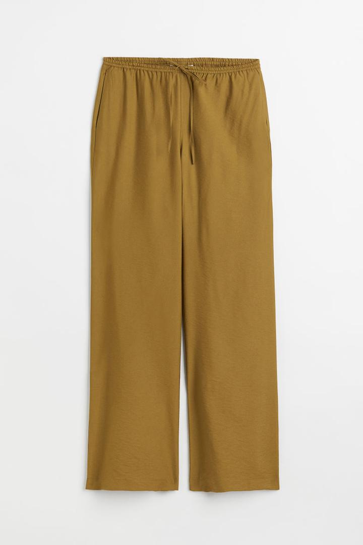 H & M - Wide-cut Satin Pants - Green