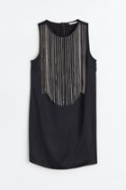 H & M - Rhinestone-embellished Mini Dress - Black