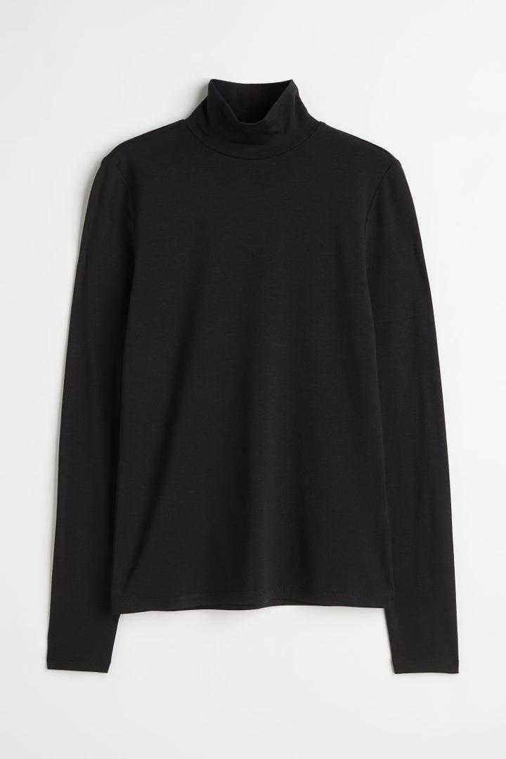 H & M - Mock Turtleneck Top - Black