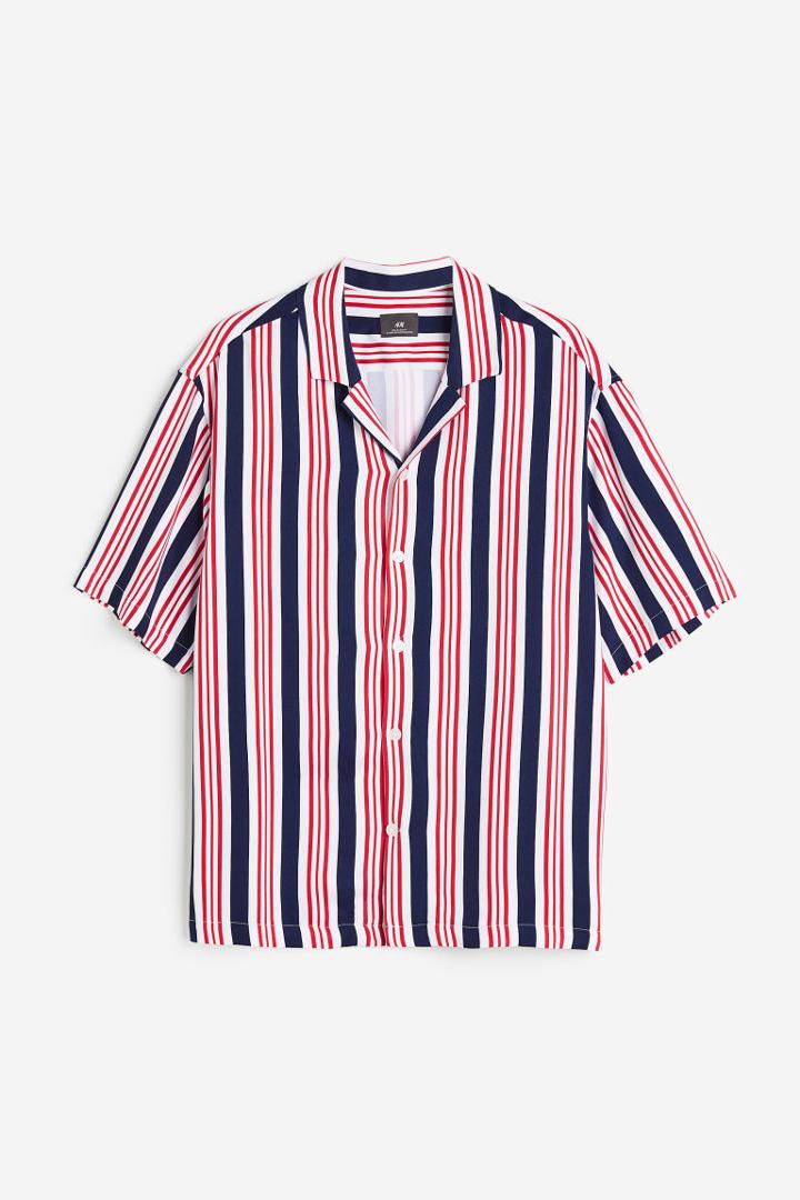 H & M - Relaxed Fit Patterned Resort Shirt - Red