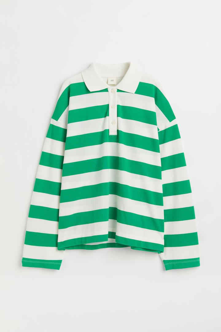 H & M - Long-sleeved Polo Shirt - Green