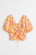 H & M - V-neck Drawstring Blouse - Yellow