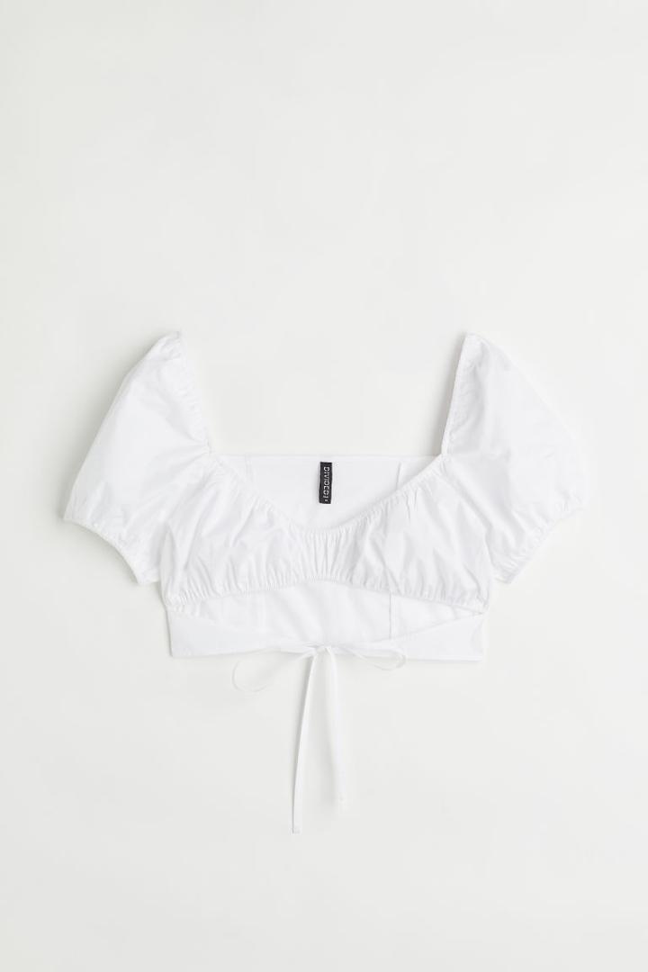 H & M - Cut-out Crop Blouse - White