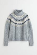 H & M - Jacquard-knit Turtleneck Sweater - Gray