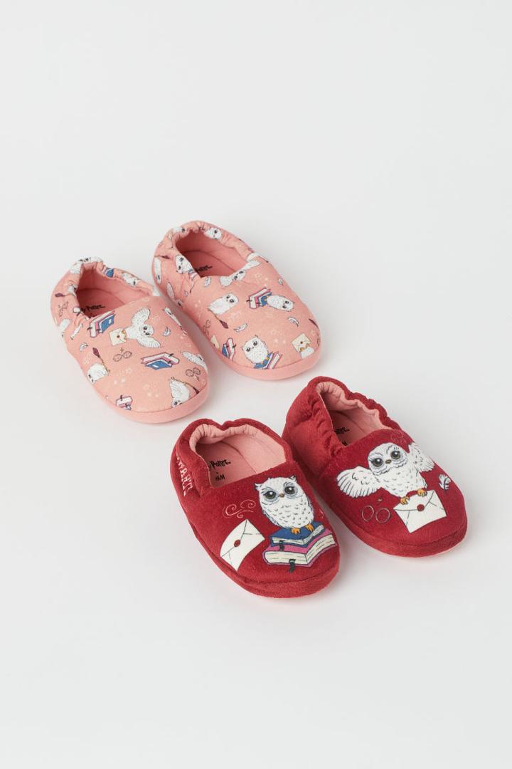 H & M - 2-pack Soft Printed Slippers - Red