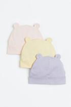 H & M - 3-pack Ribbed Jersey Hats - Pink