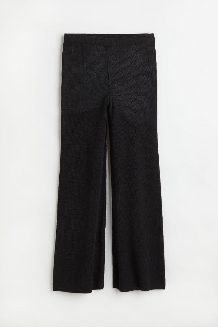 H & M - Rib-knit Linen-blend Pants - Black