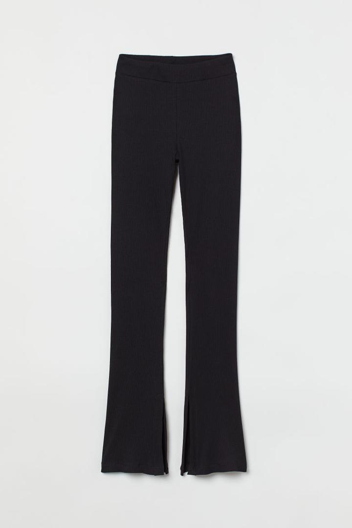 H & M - Flared Slit-detail Leggings - Black