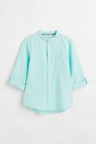 H & M - Band-collar Shirt - Turquoise