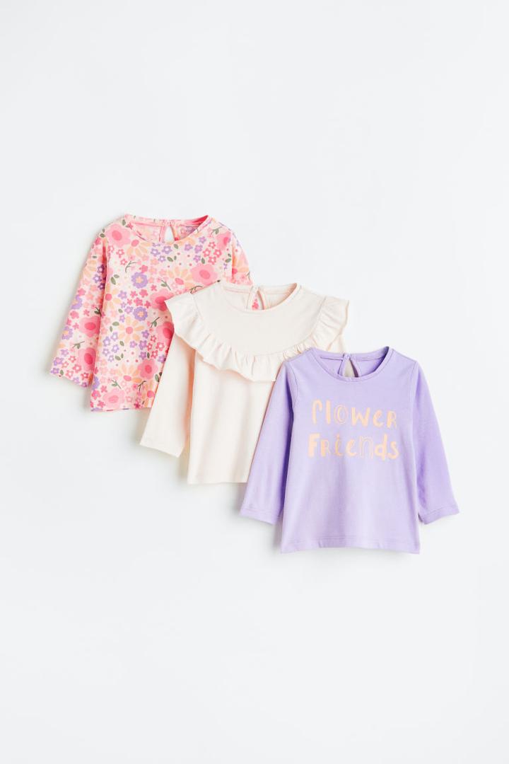 H & M - 3-pack Cotton Jersey Tops - Pink