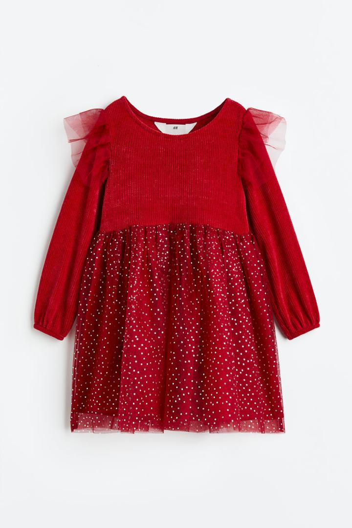 H & M - Chenille And Tulle Dress - Red