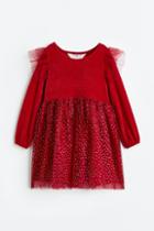 H & M - Chenille And Tulle Dress - Red