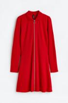 H & M - Collared Zip-front Dress - Red