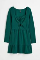 H & M - Crped Dress With Lacing - Green