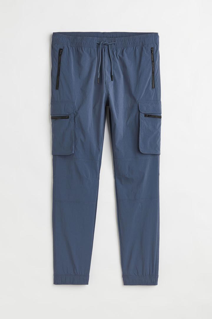 H & M - Skinny Fit Nylon Cargo Joggers - Blue