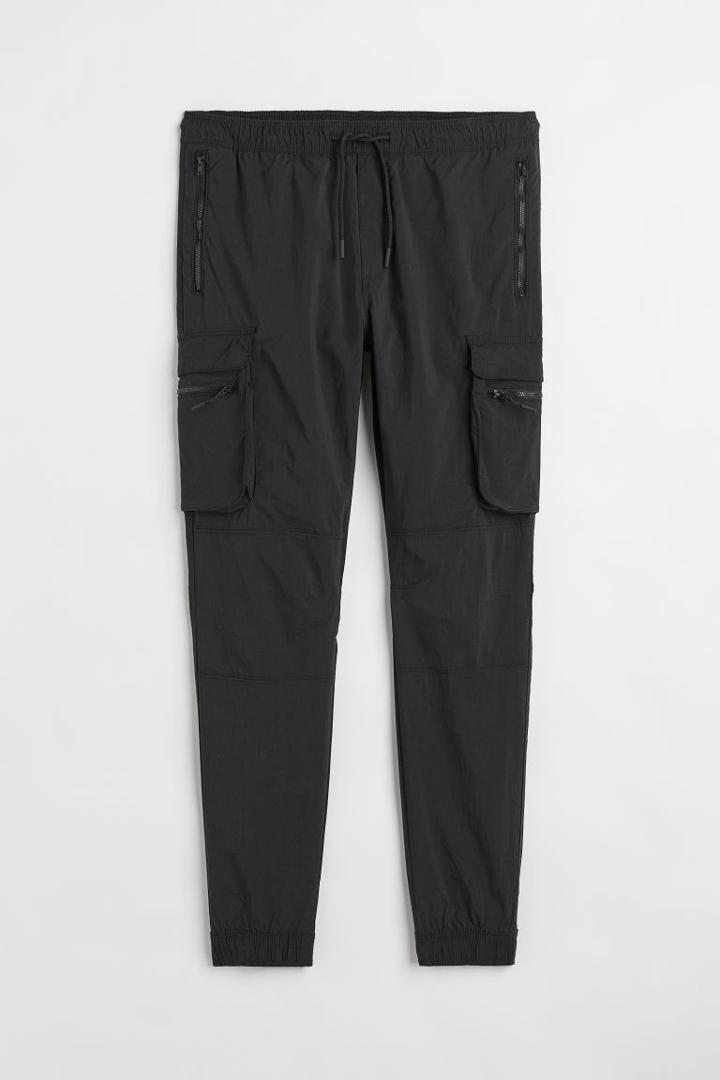 H & M - Skinny Fit Nylon Cargo Joggers - Black