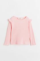 H & M - Ruffle-trimmed Ribbed Top - Pink