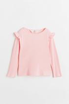 H & M - Ruffle-trimmed Ribbed Top - Pink