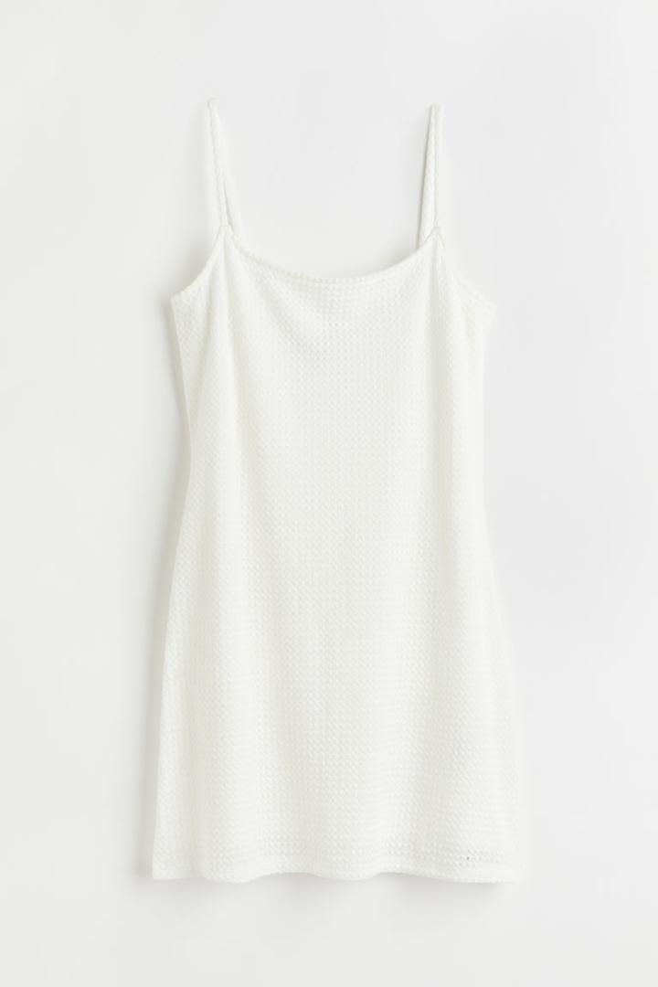 H & M - Crochet-look Jersey Dress - White