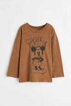 H & M - Long-sleeved Printed Shirt - Beige