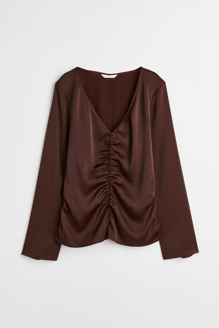 H & M - Gathered Blouse - Brown