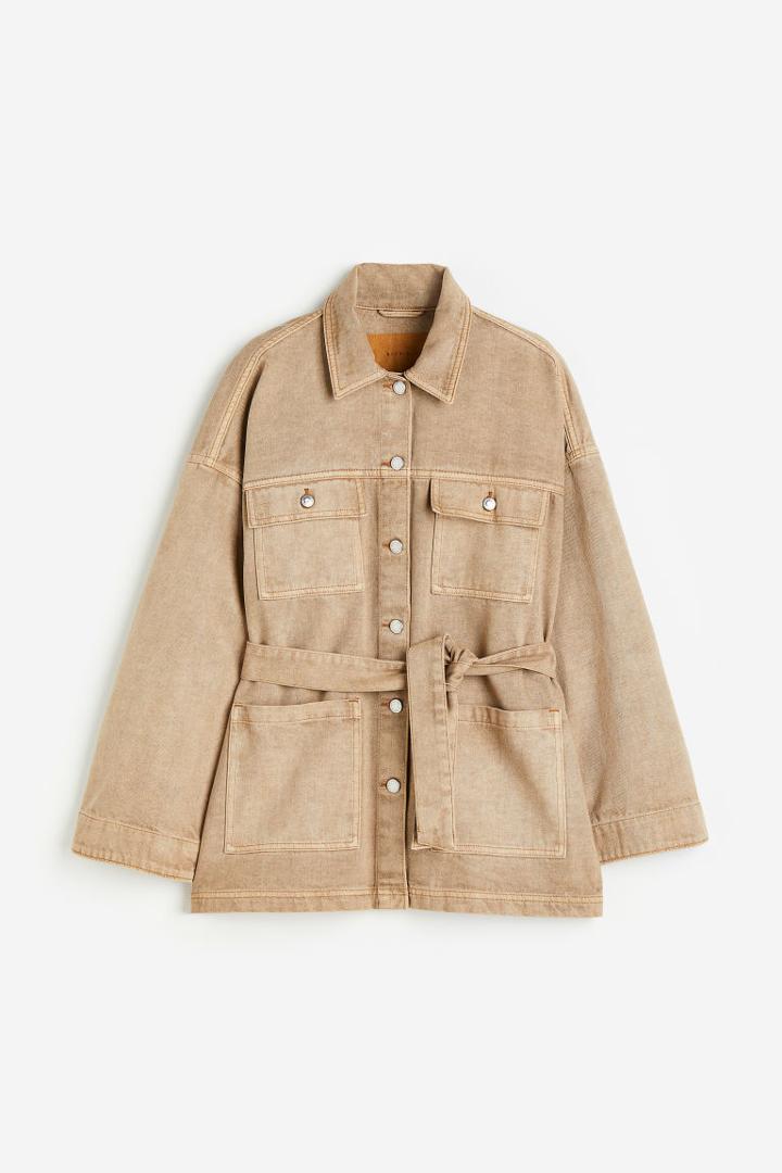 H & M - Tie-belt Denim Jacket - Brown