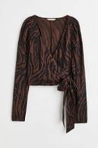 H & M - Jacquard-weave Blouse - Brown