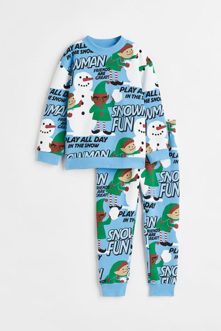 H & M - 2-piece Patterned Sweatshirt Set - Blue
