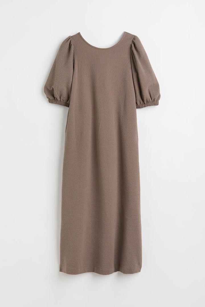 H & M - Waffled Jersey Dress - Brown
