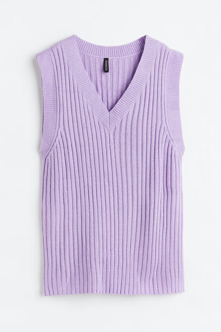 H & M - Oversized Rib-knit Sweater Vest - Purple